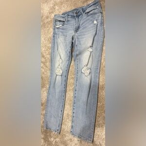 American Eagle Outfitters Light Blue Ripped Straight Leg Jeans
